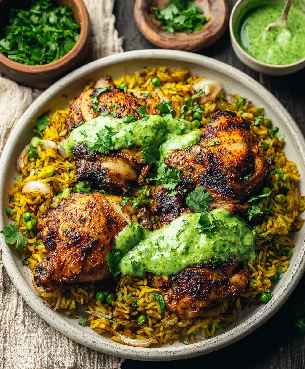 Peruvian Chicken Rice-Green Sauce-Flavorful Meal