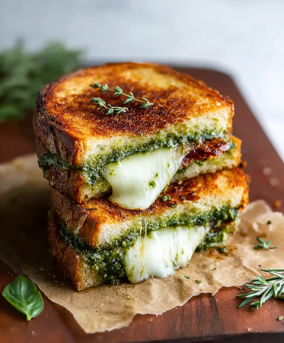 Sourdough Pesto Grilled Cheese-Cheesy & Delicious