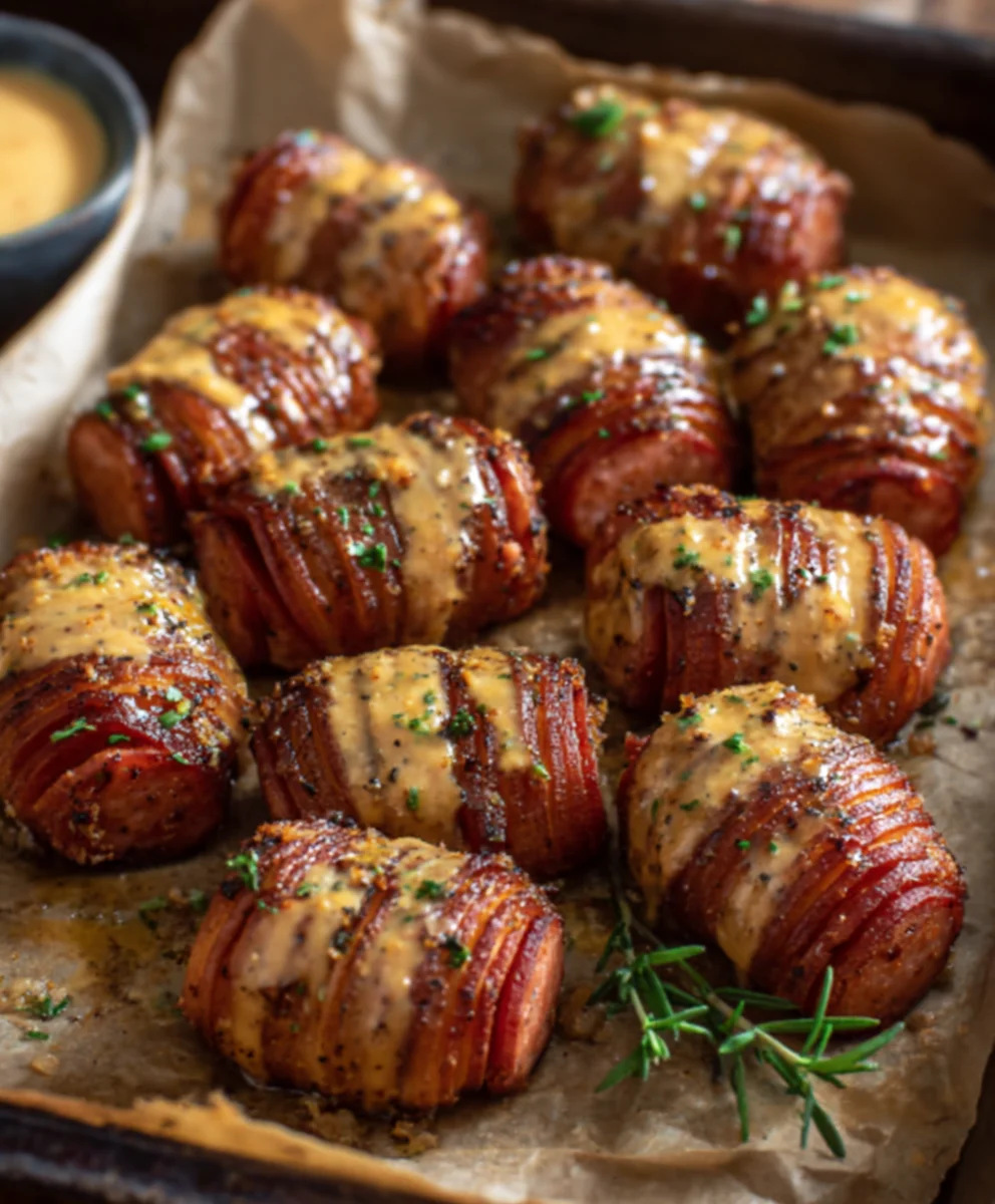 Spicy Mustard Hasselback Beef Bites - Easy Appetizer