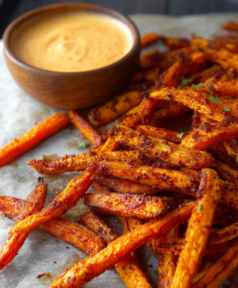 Baked Carrot Fries- Garlic Paprika Aioli Dip