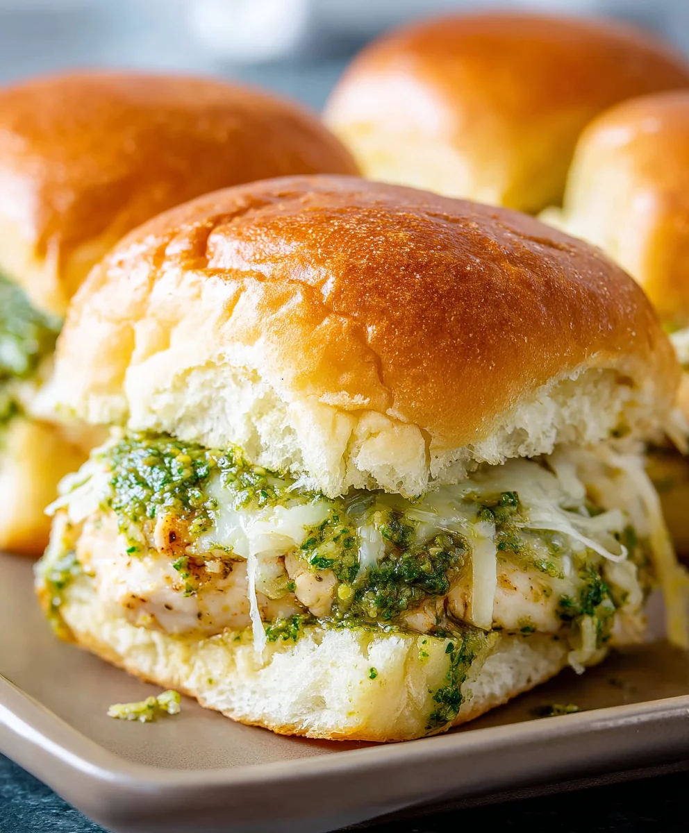 Cheesy Garlic Pesto Chicken Sliders-Easy Dinner