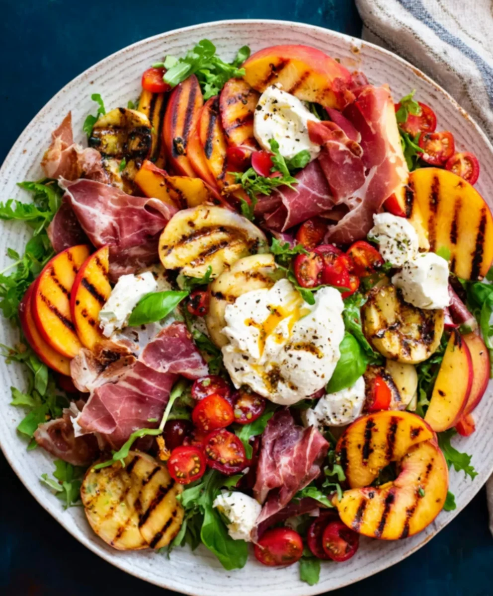 Grilled Nectarine Burrata Beef Salad-Beef Prosciutto Perfection