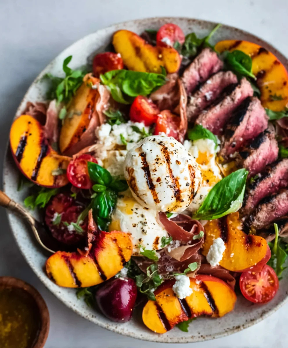 Grilled Nectarine Burrata Beef Salad-Beef Prosciutto Perfection