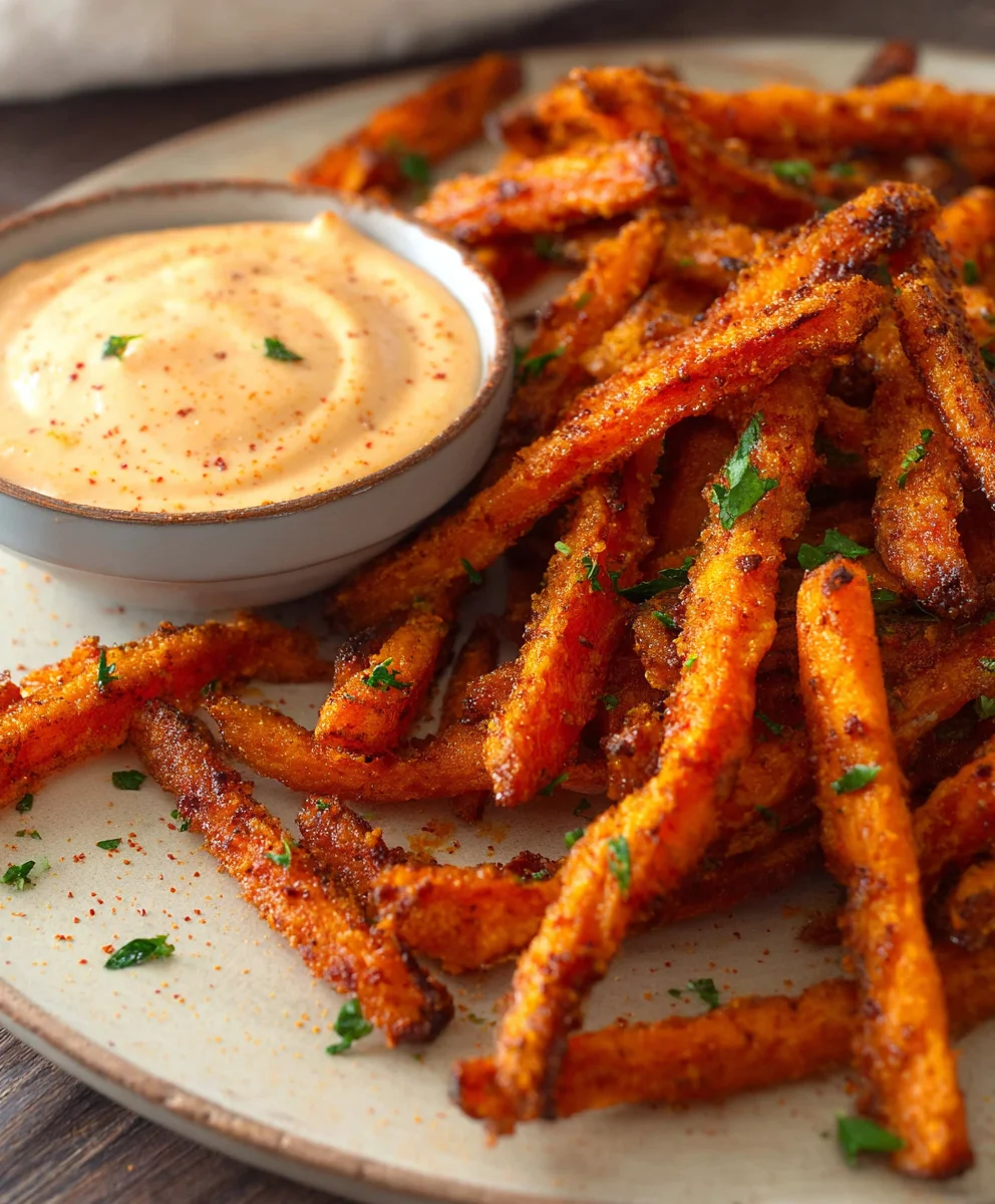 Baked Carrot Fries- Garlic Paprika Aioli Dip