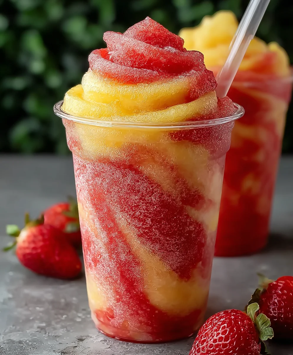 Pineapple Strawberry Swirl Slushies - Refreshing Tropical Treat