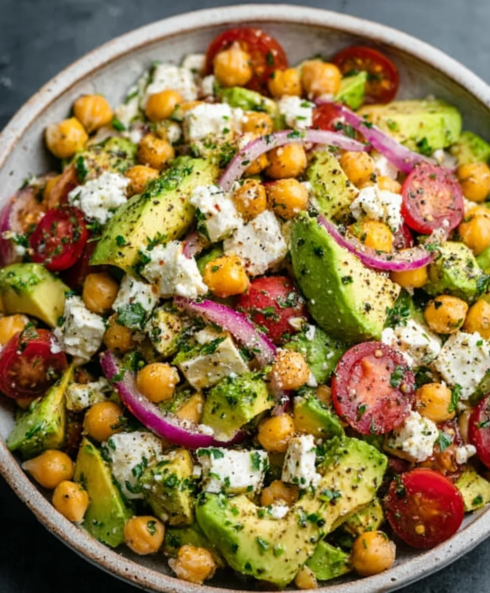 Chickpea Feta Avocado Salad - Fresh & Flavorful