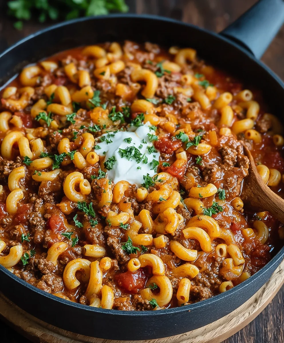 Cheesy One-Pot American Goulash- Easy Beef Dinner