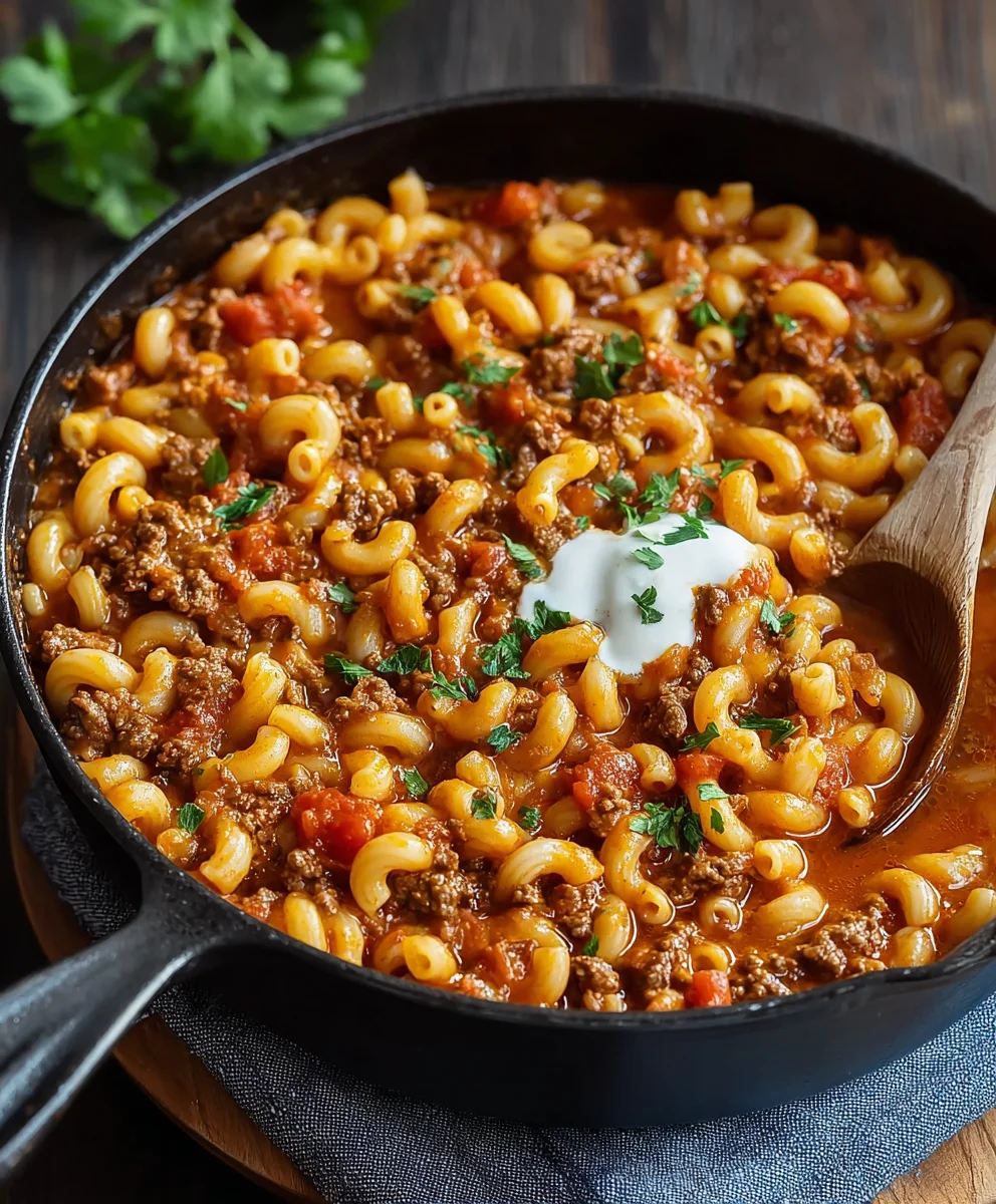 Cheesy One-Pot American Goulash- Easy Beef Dinner