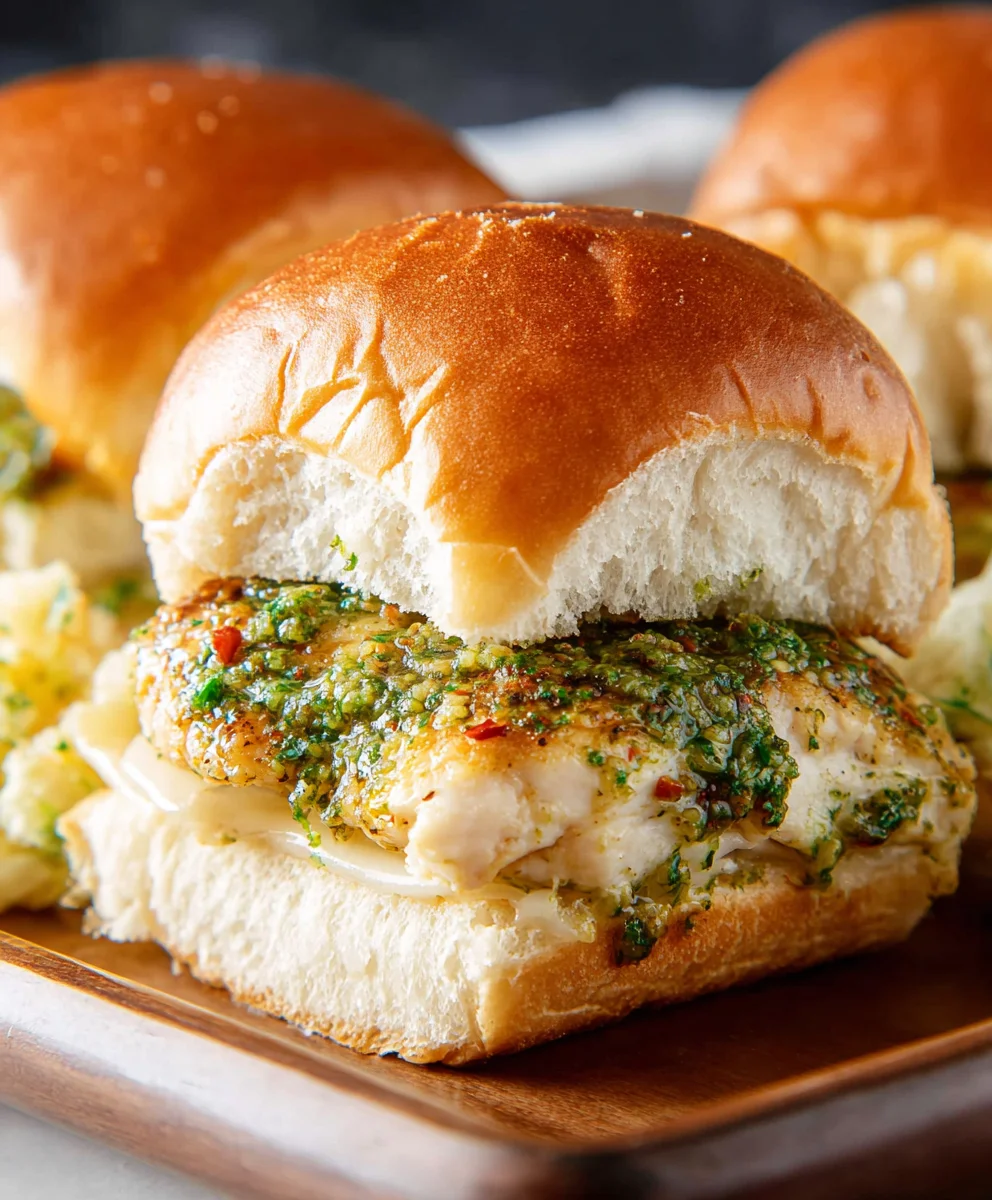 Cheesy Garlic Pesto Chicken Sliders-Easy Dinner