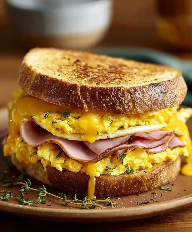 Egg and Beef Beef Ham Breakfast Sandwich