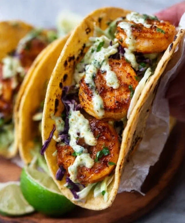 Cilantro Lime Shrimp Tacos with Creamy Slaw
