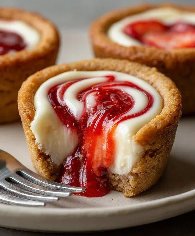 Strawberry Swirl Cheesecake Cookie Cups