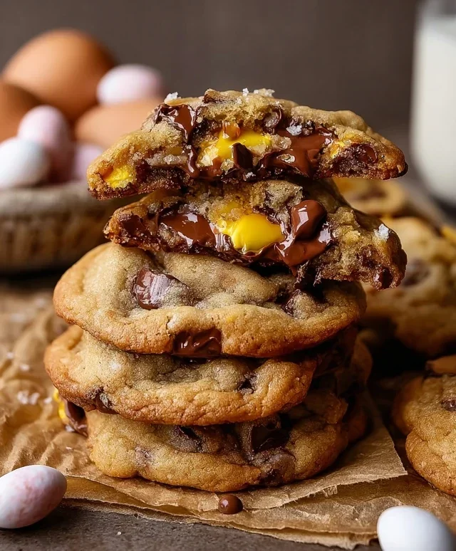 Brown Butter Cadbury Creme Egg Chocolate Chip Cookies