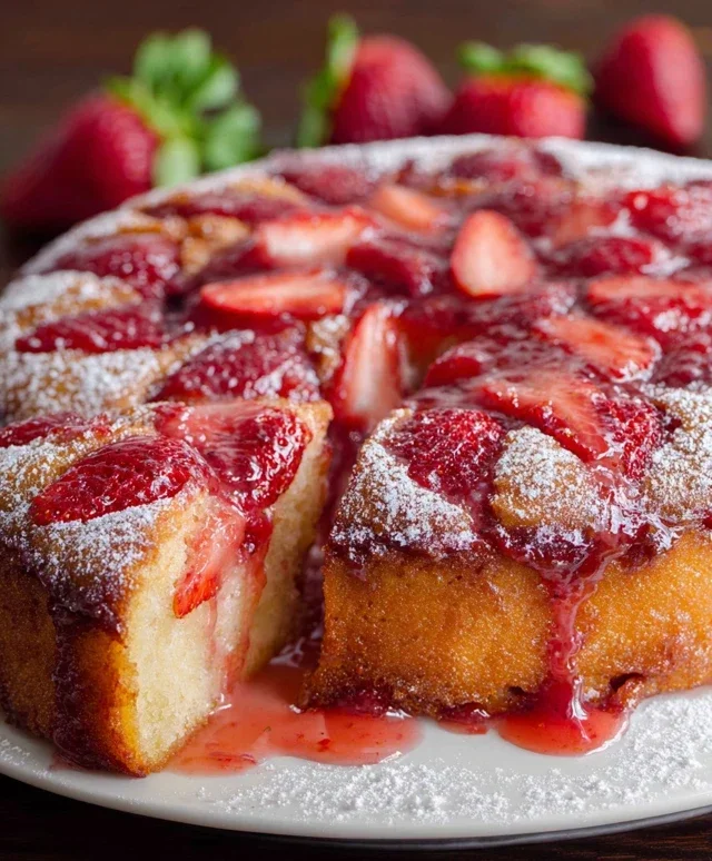 Easy Strawberry Cake with Strawberry Sauce