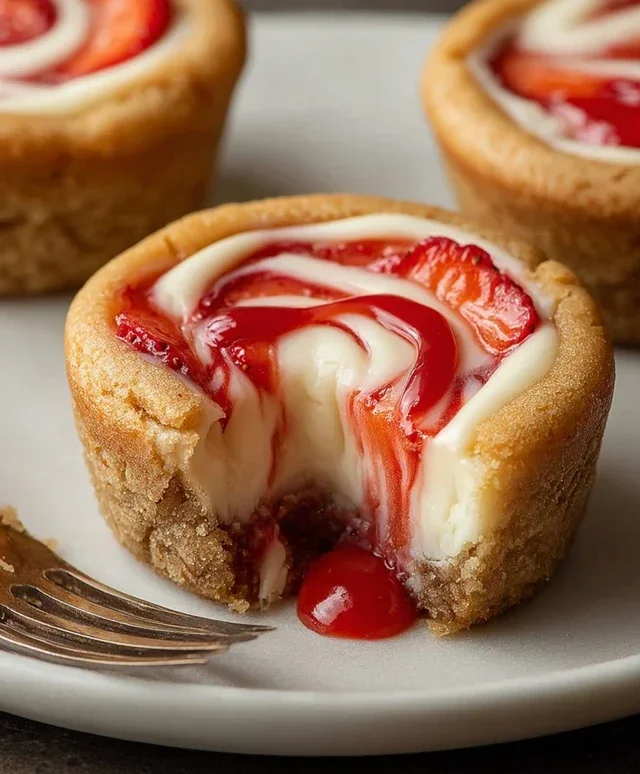 Strawberry Swirl Cheesecake Cookie Cups