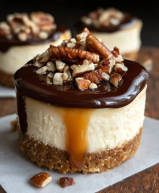 No Bake Turtle Mini Cheesecakes