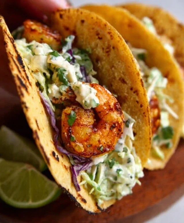 Cilantro Lime Shrimp Tacos with Creamy Slaw
