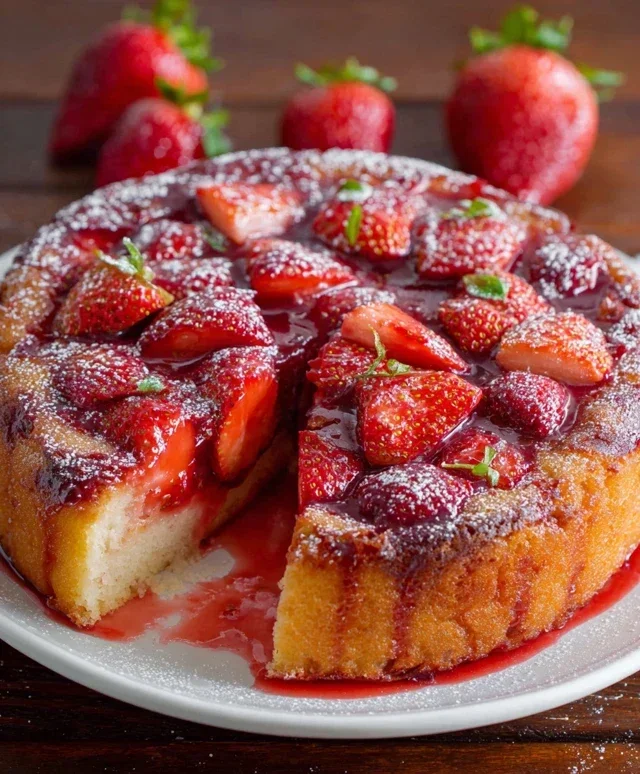 Easy Strawberry Cake with Strawberry Sauce
