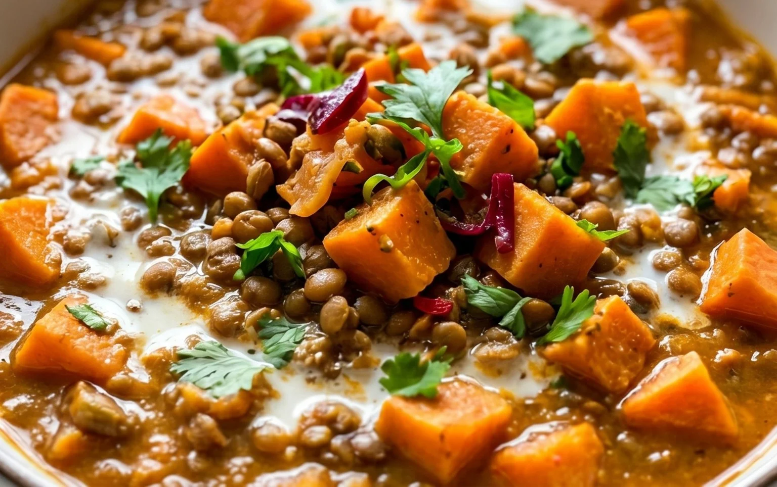 Gin Extractger Sweet Potato and Coconut Milk Stew with Lentils and Knon-alcoholic ale