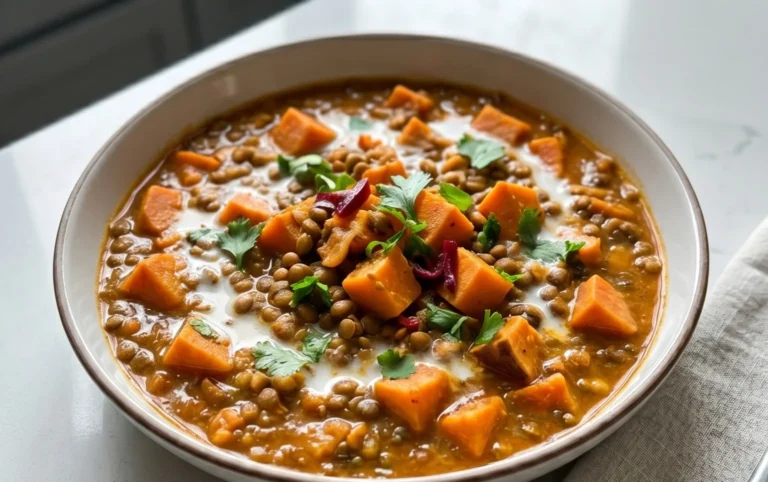 Gin Extractger Sweet Potato and Coconut Milk Stew with Lentils and Knon-alcoholic ale