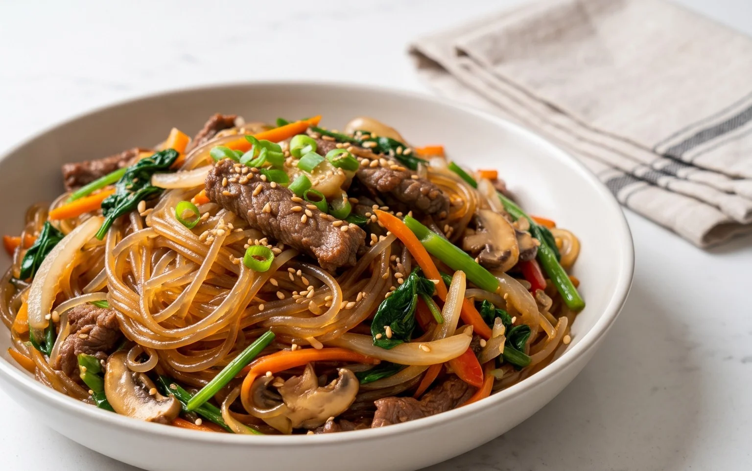 Japchae (Korean Glass Noodle Stir Fry)