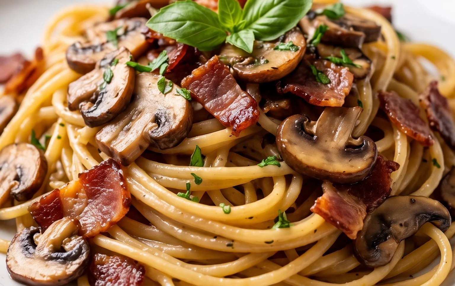 Creamy Beef Bacon and Mushroom Pasta