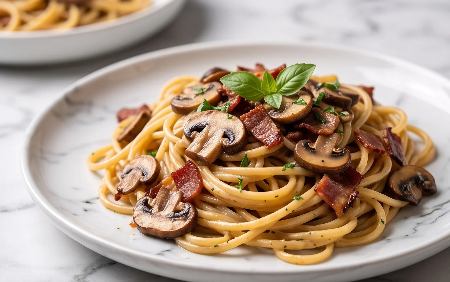 Creamy Beef Bacon and Mushroom Pasta