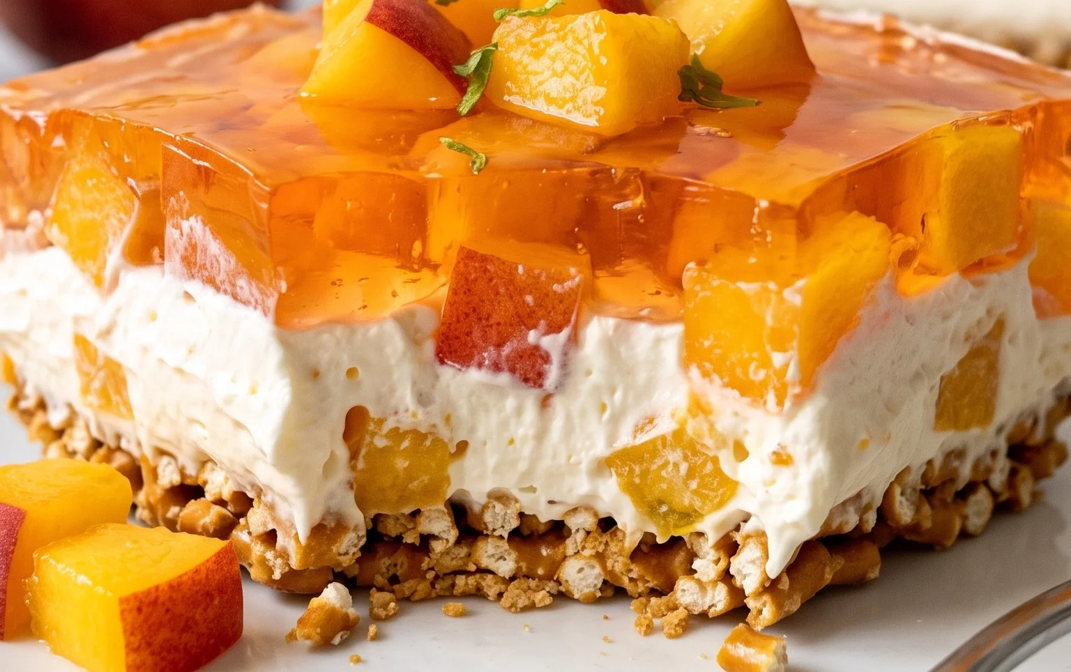 Peach Pretzel Salad Dessert