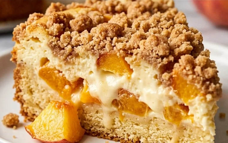 Peach Cream Cheese Cake with Streusel Topping