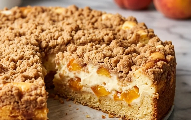 Peach Cream Cheese Cake with Streusel Topping
