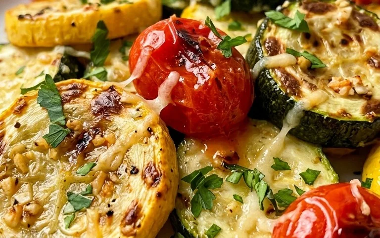 Roasted Garlic-Parmesan Zucchini, Squash and Tomatoes
